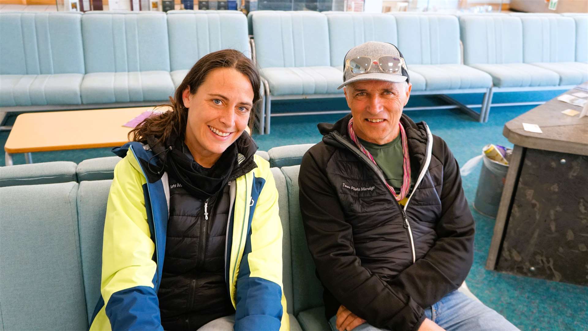 Aurélie Rivière-Surzur and Christophe Gonin at Wick airport. They are partaking in a three-month trip in a gyrocopter across the Atlantic. Picture: DGS