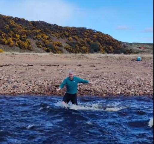 John O'Groats Trail manager Ken McElroy crosses the Loth Burn, where plans are in place to install a footbridge. Picture: JOGT/Drone Media Scotland