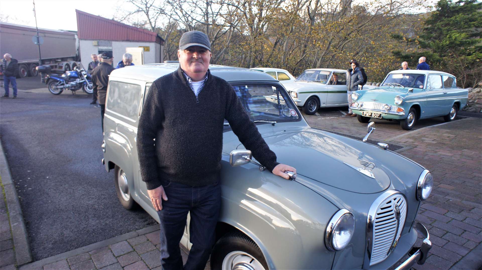 Club chair Kevin Sutherland at Helmsdale for the start of the David Green memorial run. He calls his 1960 Austin A35 van Hyacinth as the registration has HYC in it. Picture: DGS