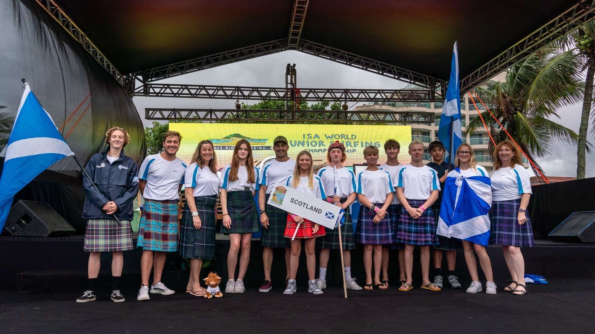 The Scotland squad at the opening ceremony of the World Junior Surfing Championships in Brazil. Picture: Malcolm Anderson