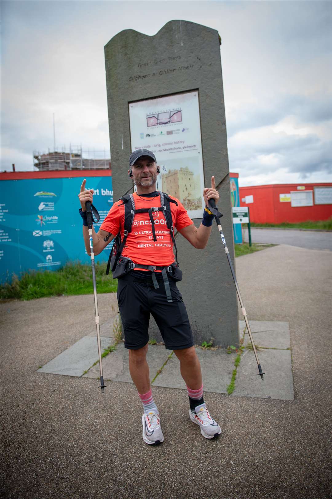 Nicky Forster at the NC500 finish line after 15 ultra-marathons in 15 days. Picture: Callum Mackay.