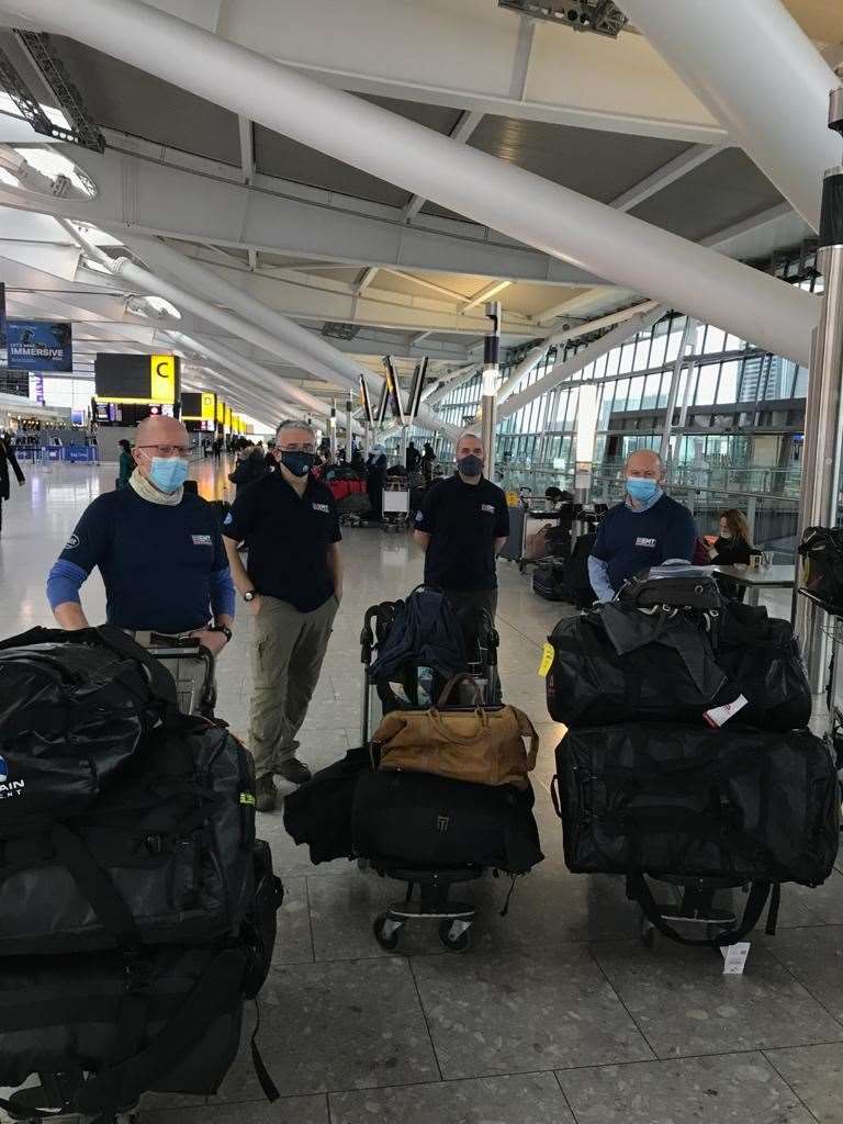 UK medics including Andy Kent (left) on their way to Africa.