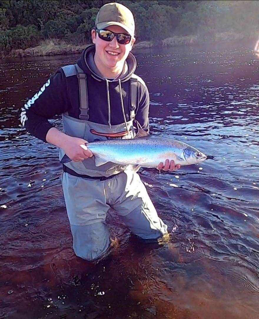 It was a milestone day for young Ryan Johnstone when he caught the first springer off the River Naver last Saturday. Picture: Davie Johnstone