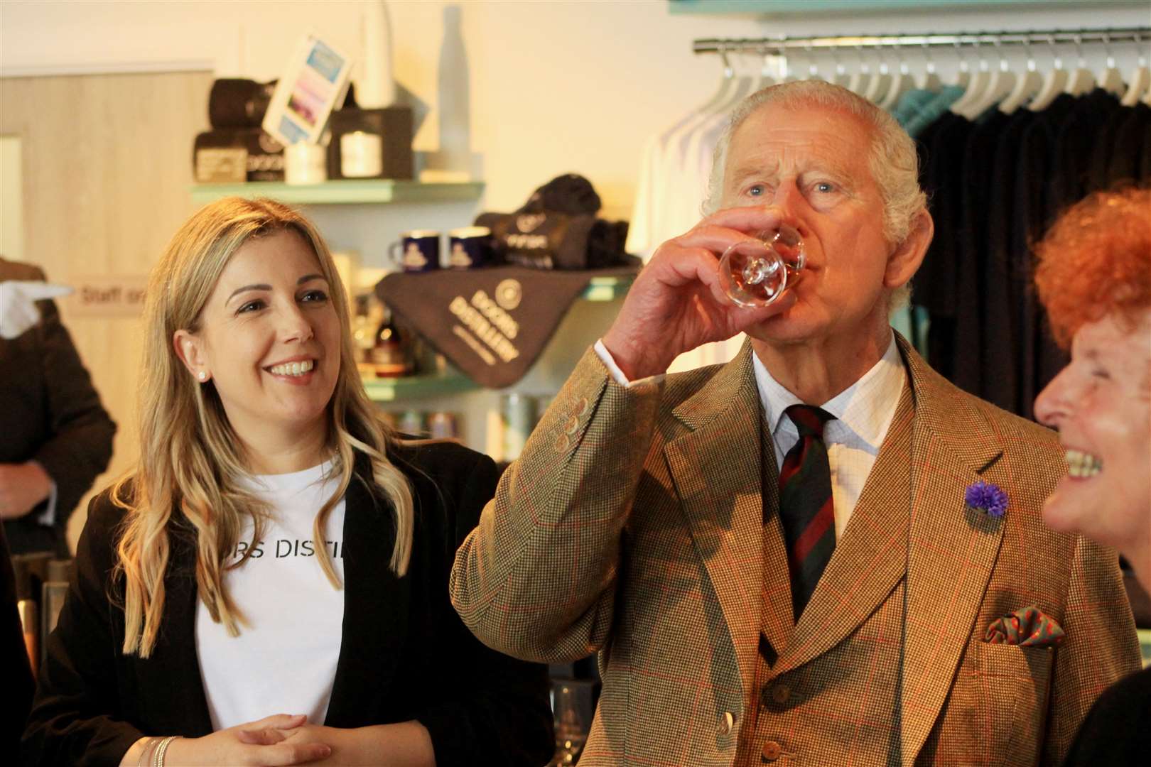 King Charles enjoying a dram, with Kerry Campbell looking on, during the royal visit in August. Picture: Alan Hendry