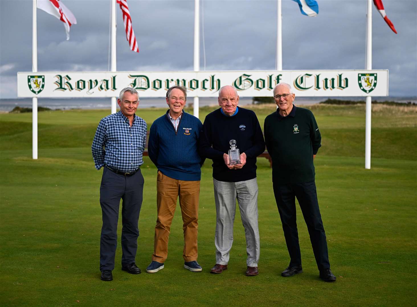 Struan Robertson (left), Colin Allison, Tom Watson and Royal Dornoch Seniors captain David Muschamp pictured during Tom's landmark visit.