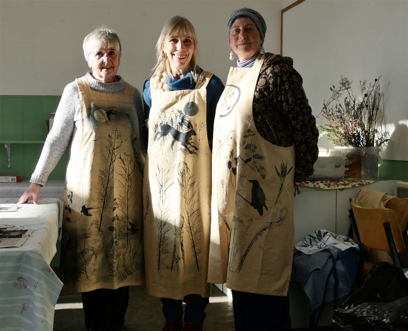 Maureen Eastwood, Fay Smith and Julieann Fullerton at the plant printing workshop taken by tutor Louise Worthy. Picture: Peter Wild