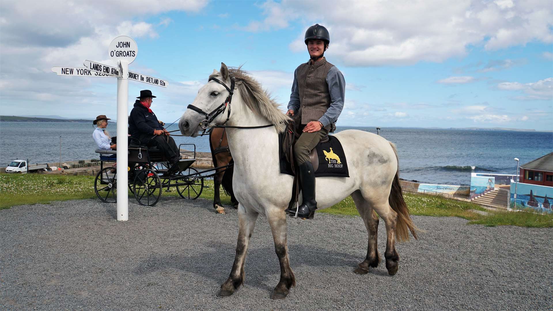 Louis sits astride Irelanda as he gets ready to set off on his 1085-mile trek. Picture: DGS