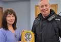 Charity presents Lochinver police officer with defibrillator to be carried in patrol car
