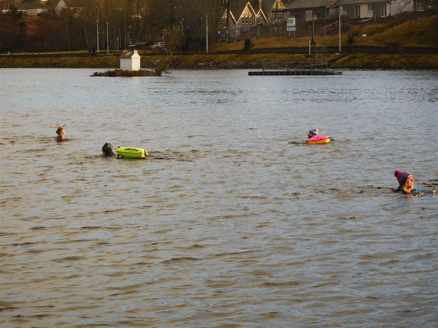 In for a penny, in for a pound – the Loch Shin Swimmers in the water.