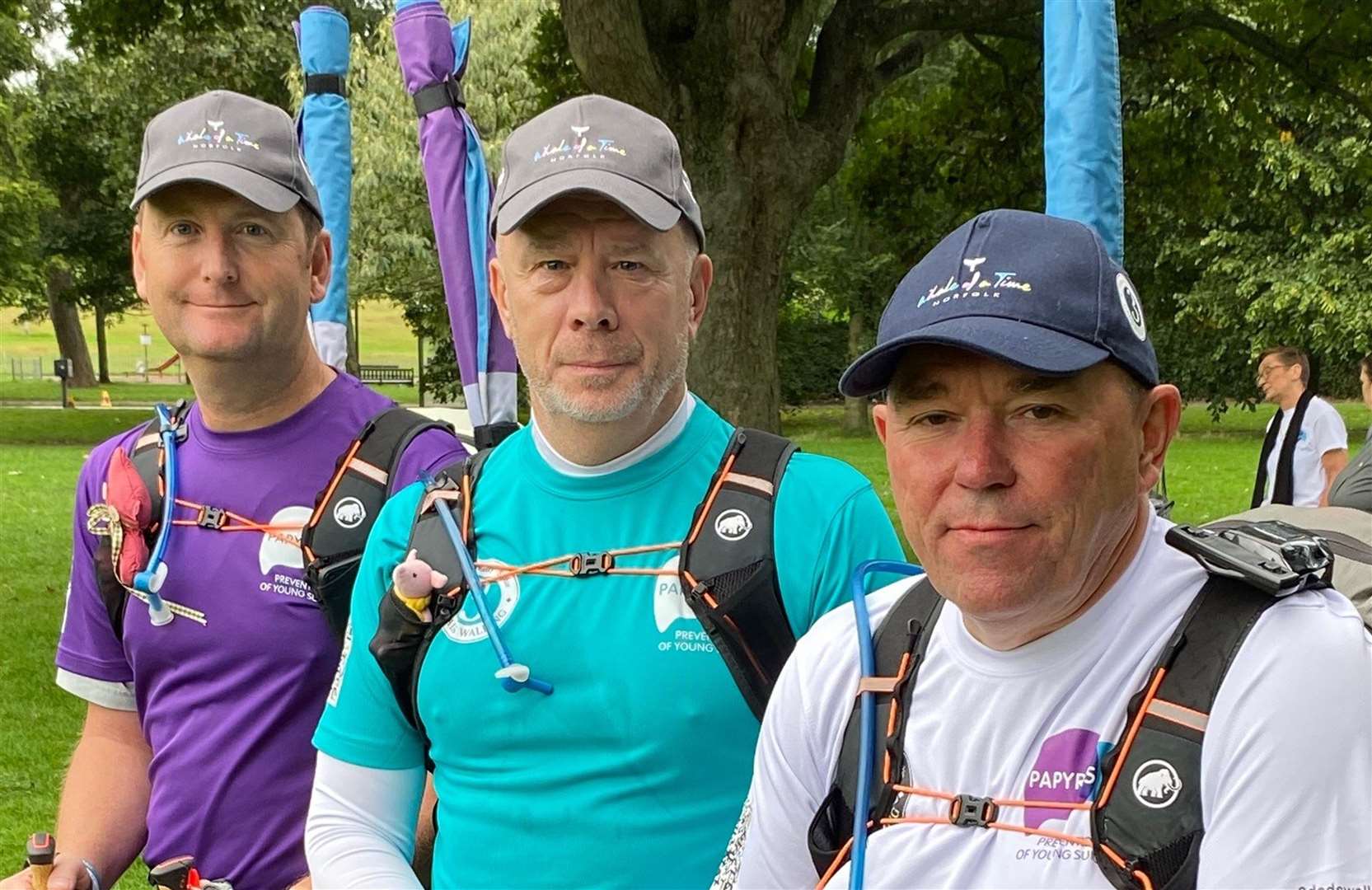From left: Tim Owen, Mike Palmer and Andy Airey are also honoured at the Pride of Britain Awards for their month-long walking challenge to raise awareness about suicide (Papyrus/PA)
