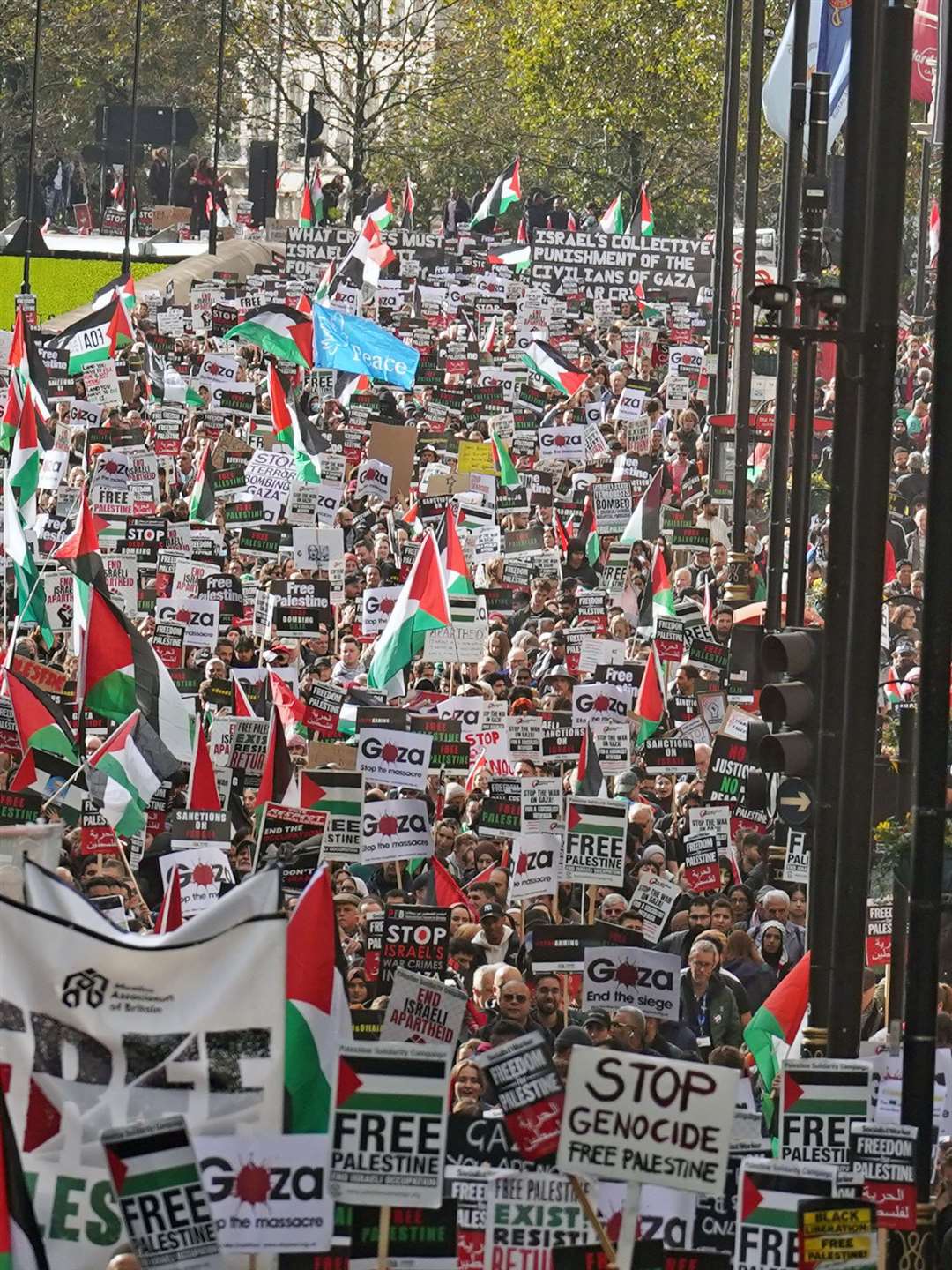 Around 100,000 people are thought to have attended a pro-Palestinian demonstration in central London (Stefan Rousseau/PA)
