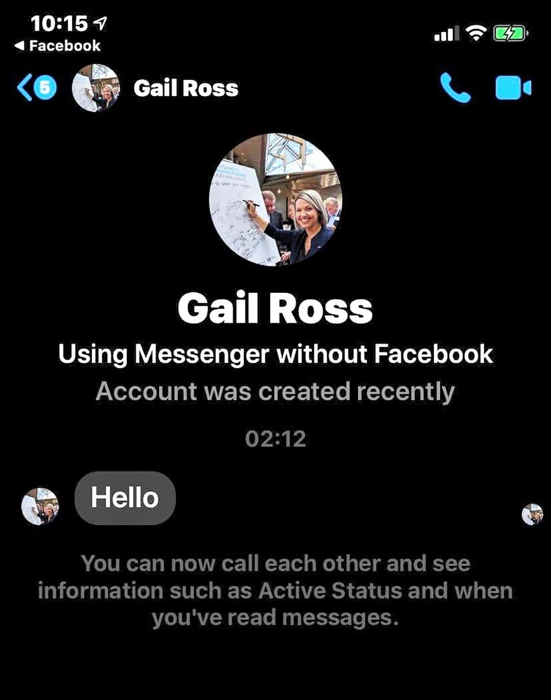 The fake Gail Ross account has now been reported and deleted.