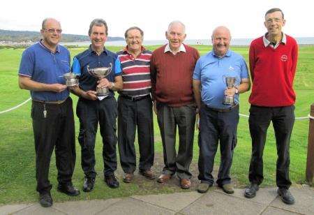 The Bonar/Ardgay team who won the team quaich (from left) Bryan Howsley, Jock McLeod and Geoff Robinson receiving the prize from society treasurer Charlie Simpson along with Bernard Ledwith and Nigel Baird.