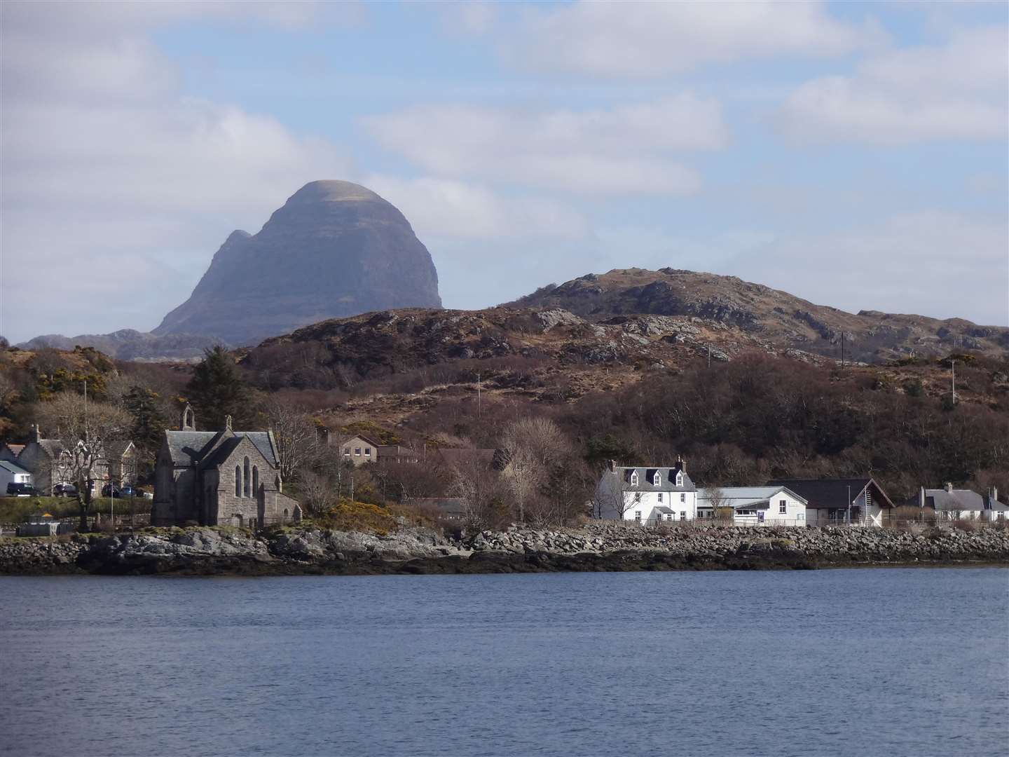 The view of Assynt and Stoer church from across the water. Photo: Andrew McClelland