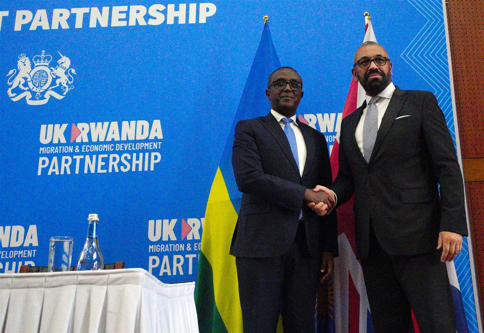 Home Secretary James Cleverly and Rwandan foreign affairs minister Vincent Biruta signed a treaty in December (Ben Birchall/PA)