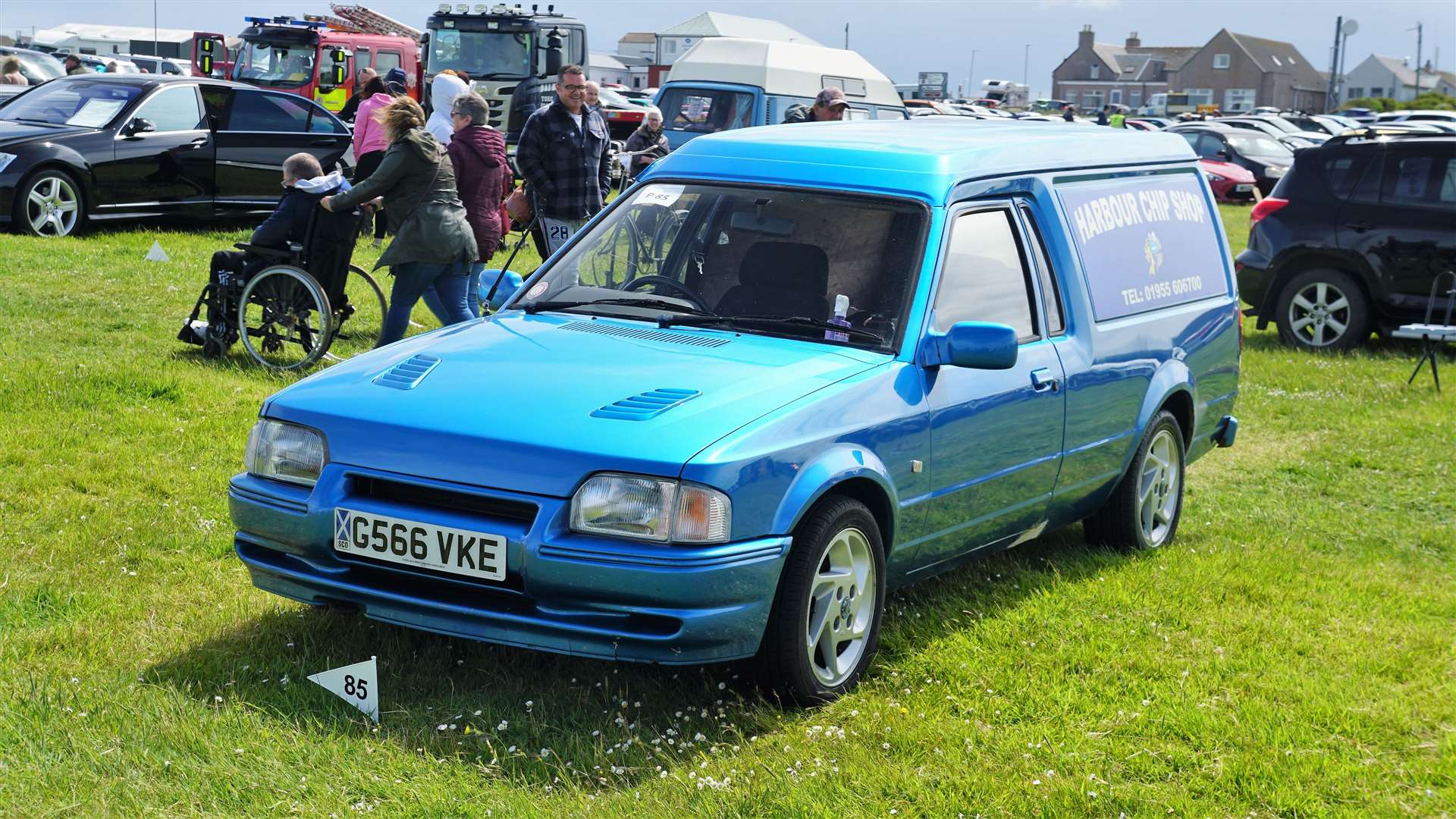 Declan McPhee from Wick's Harbour Chip Shop Ford Escort van dating from 1990. Picture: DGS