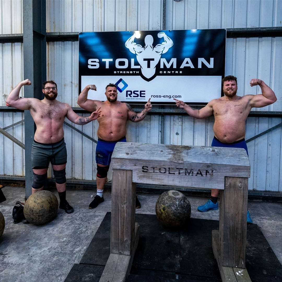 Harry, Luke and Tom Stoltman at their training facility in Muir of Ord. Picture: RSE