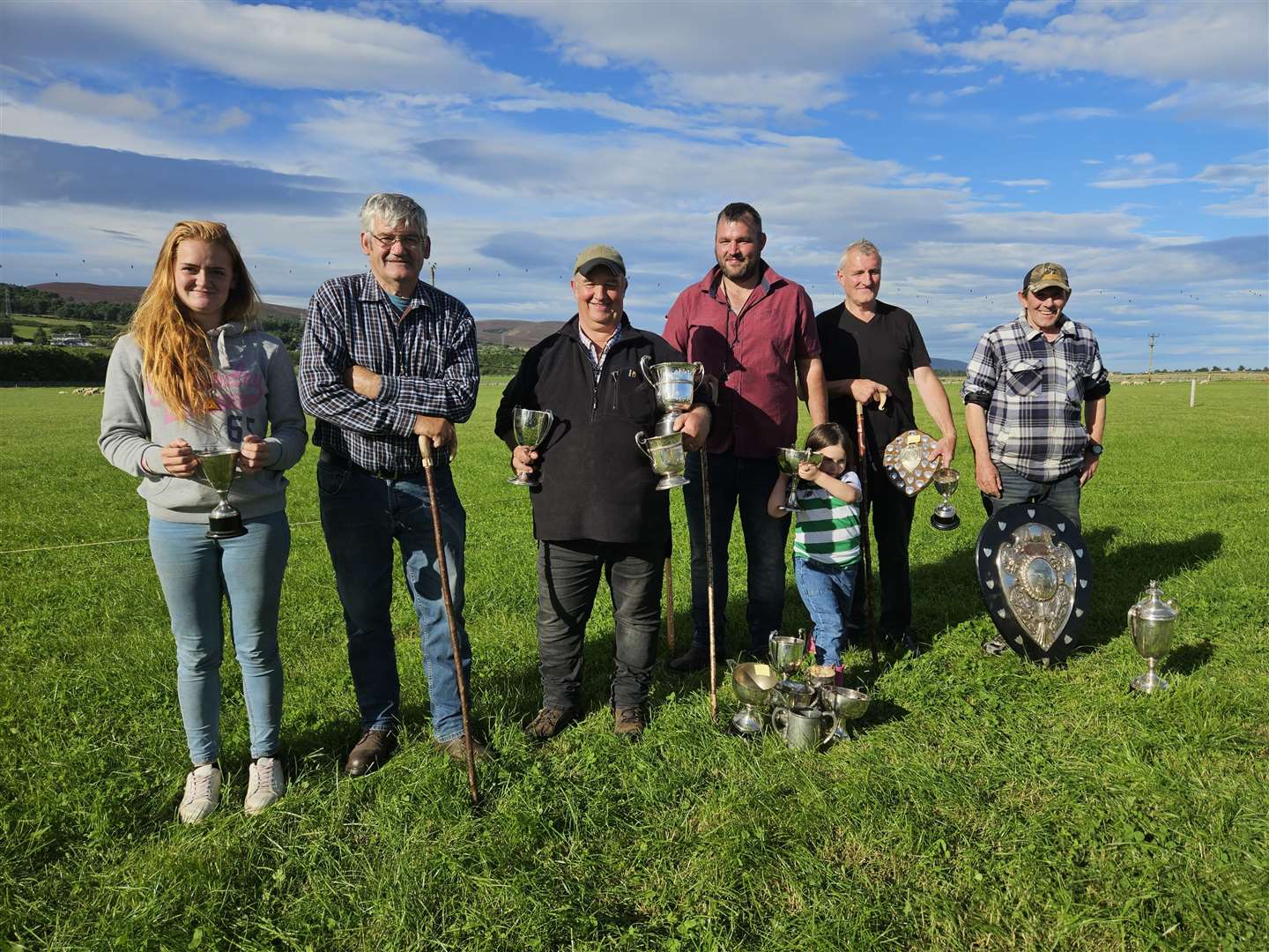 Some of the winners at last Saturday's sheepdog trials at Clynelish Farm, Brora.