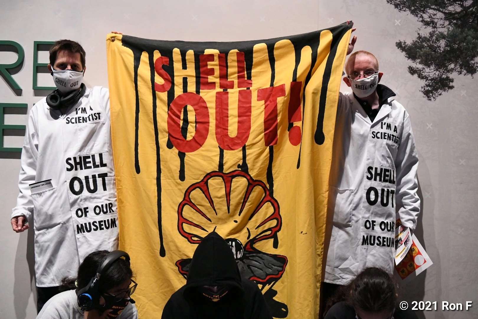 Protesters hang anti-shell banners in the Science Museum (UKSCN London/PA)