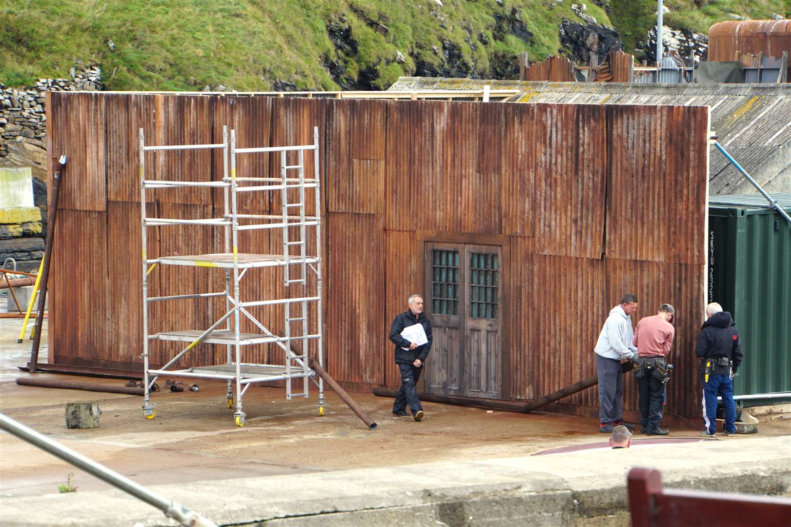 A construction team working on a set for the Netflix series The Crown at Lybster in 2019. Picture: DGS