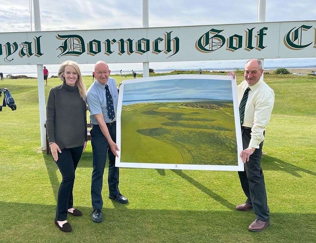 Aimee Smith, Willie MacKay and general manager Neil Hampton. Photo: Bannerman Media, on behalf of Royal Dornoch Golf Club