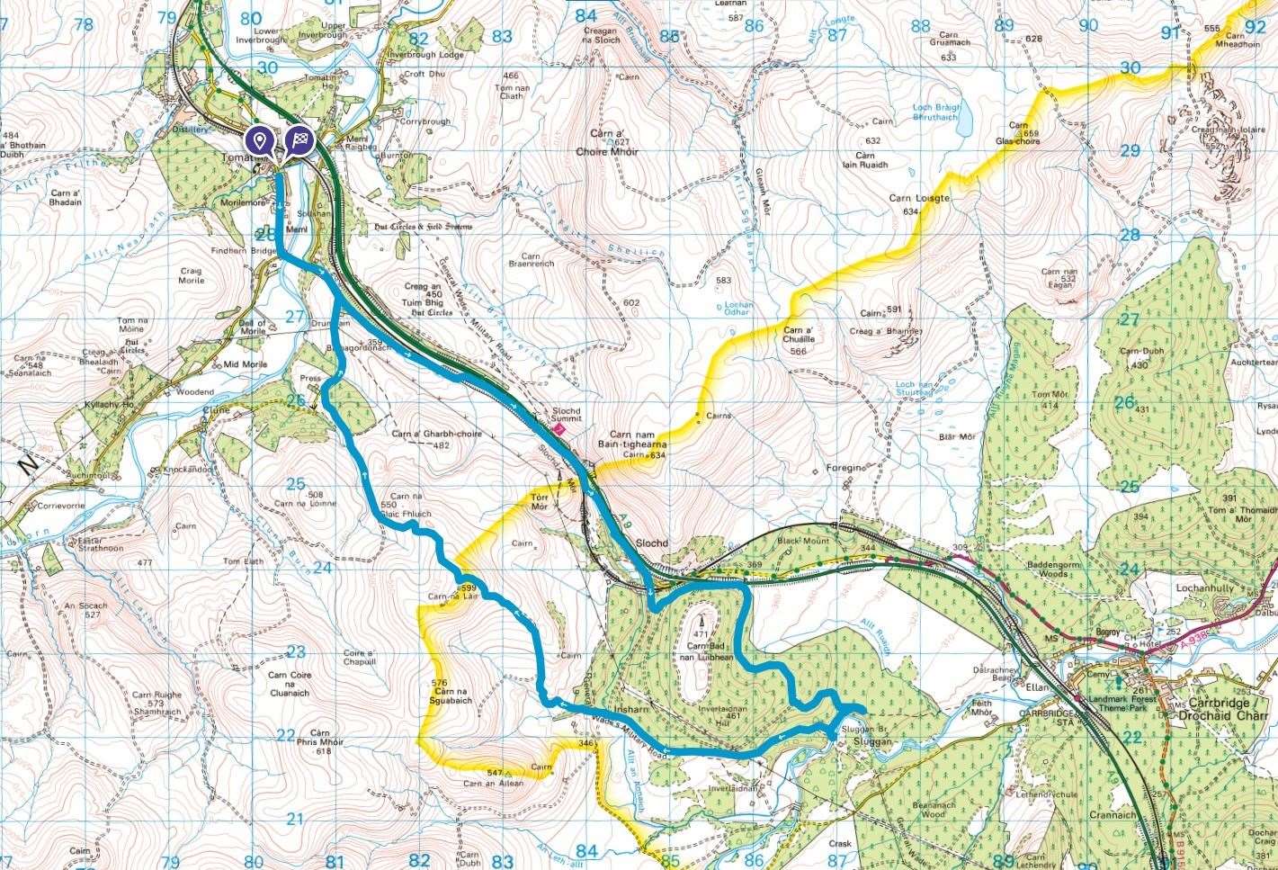 Tomatin route map.