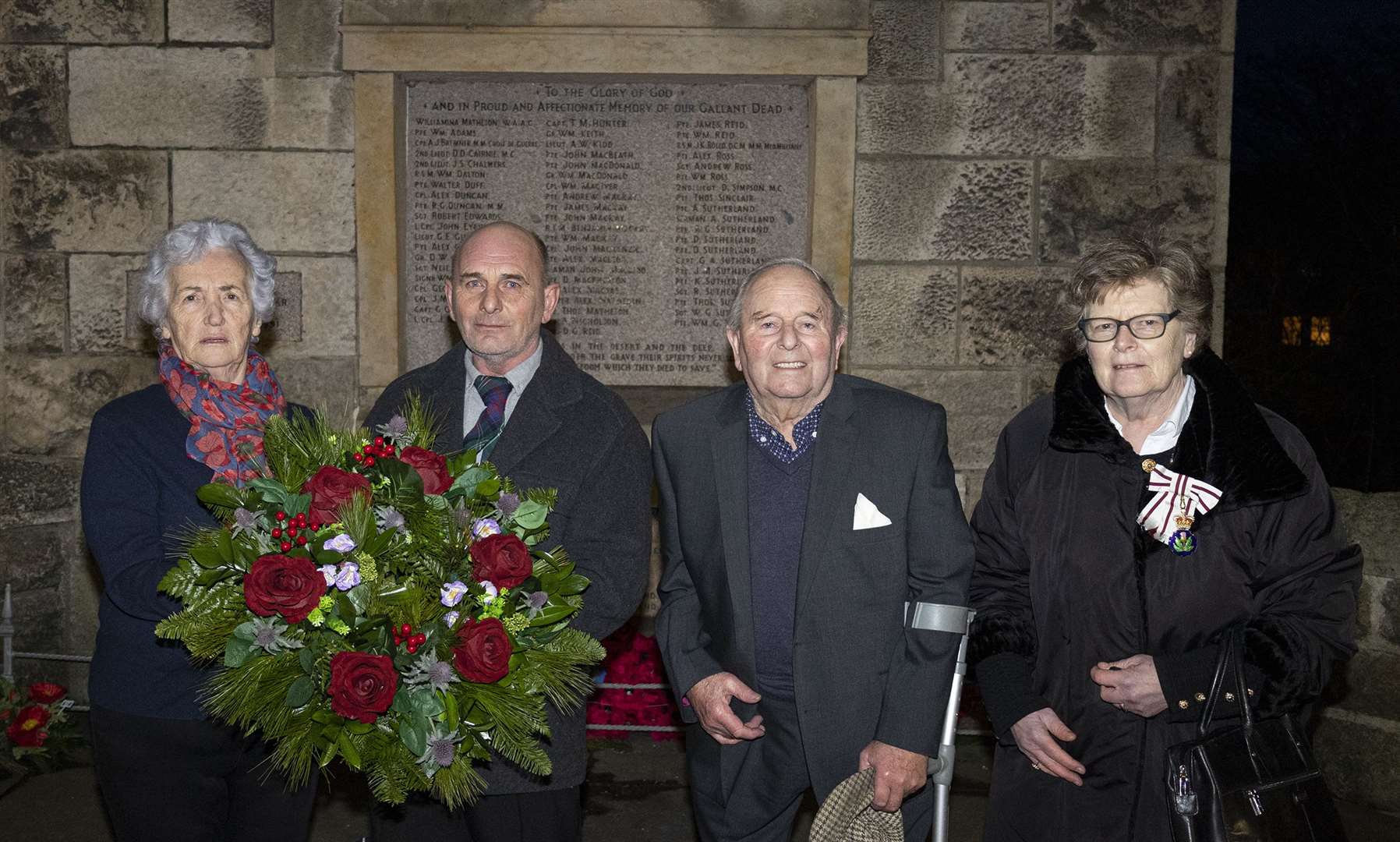 From left, Morag Sutherland, Charlie Sutherland, Alasdair Sutherland and Monica Main at the New Year's Day memorial service in Brora for Alick George Sutherland. Picture: Louise Mackay