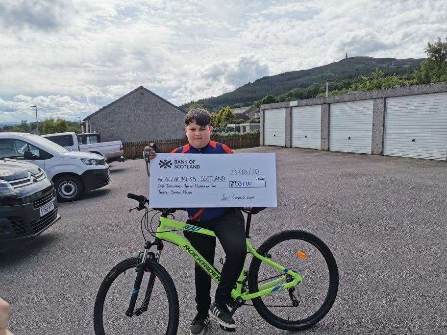 Keegan Campbell cycled a total of 150 miles during May to raise £1337 for dementia charity Alzheimer Scotland.