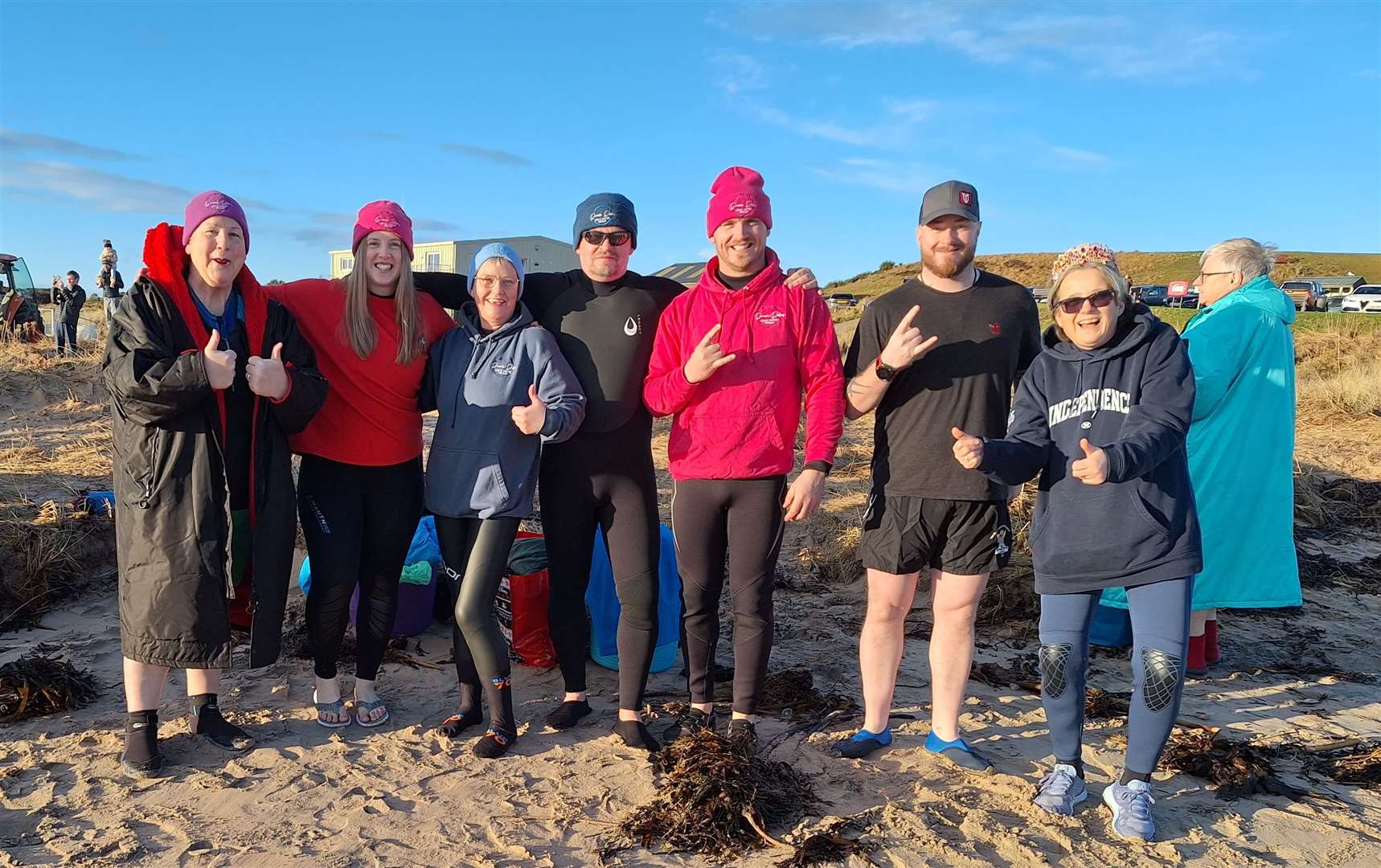 Members of Dornoch Dookers Cold Water Group, from left, Sam Le Gallez, Laura Mayo, Helen Gardener, Martin Sloan, Michael Sloan, Hugh Mackay and Hazel Maclean. The group was formed over a year ago by Hugh Mackay of Dornoch and is run by Rose and Martin Sloan of Clashmore. Dornoch Dookers meet every Sunday either at Dornoch or Embo beach. Members range in age from five to 86 and more members would be welcome. Rose Sloan said: "It makes you feel like a million dollars. You come out of the water and you are set for the day." The group have a Facebook page.