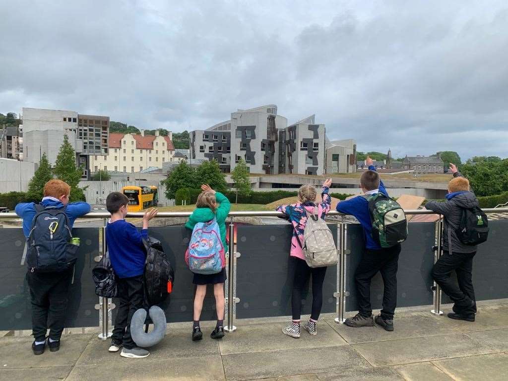 While the team was at the contest, the rest of the pupils visited Dynamic Earth and waved across to the Scottish Parliament.