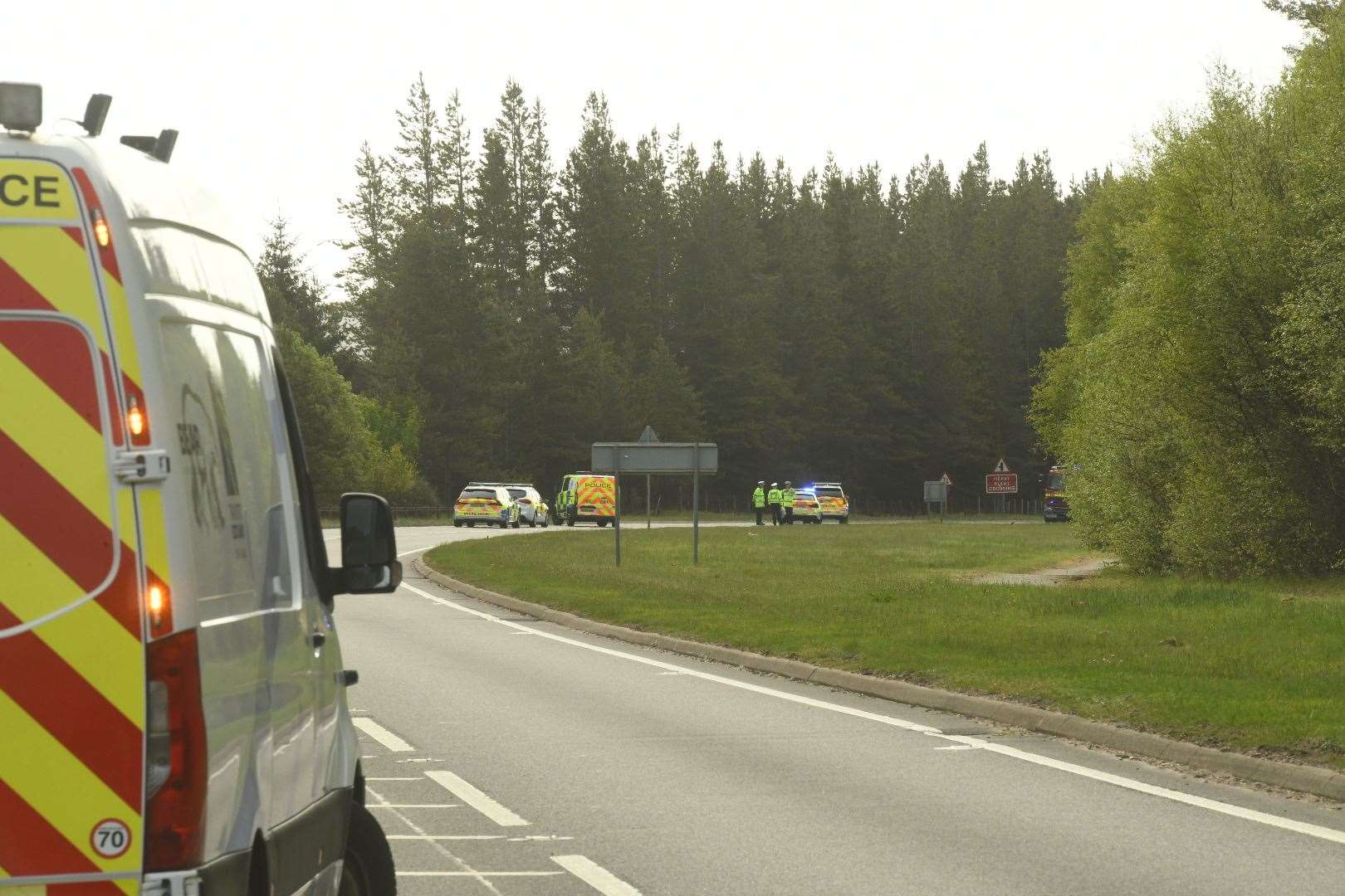 The accident scene, from afar, on the A9 south of Inverness