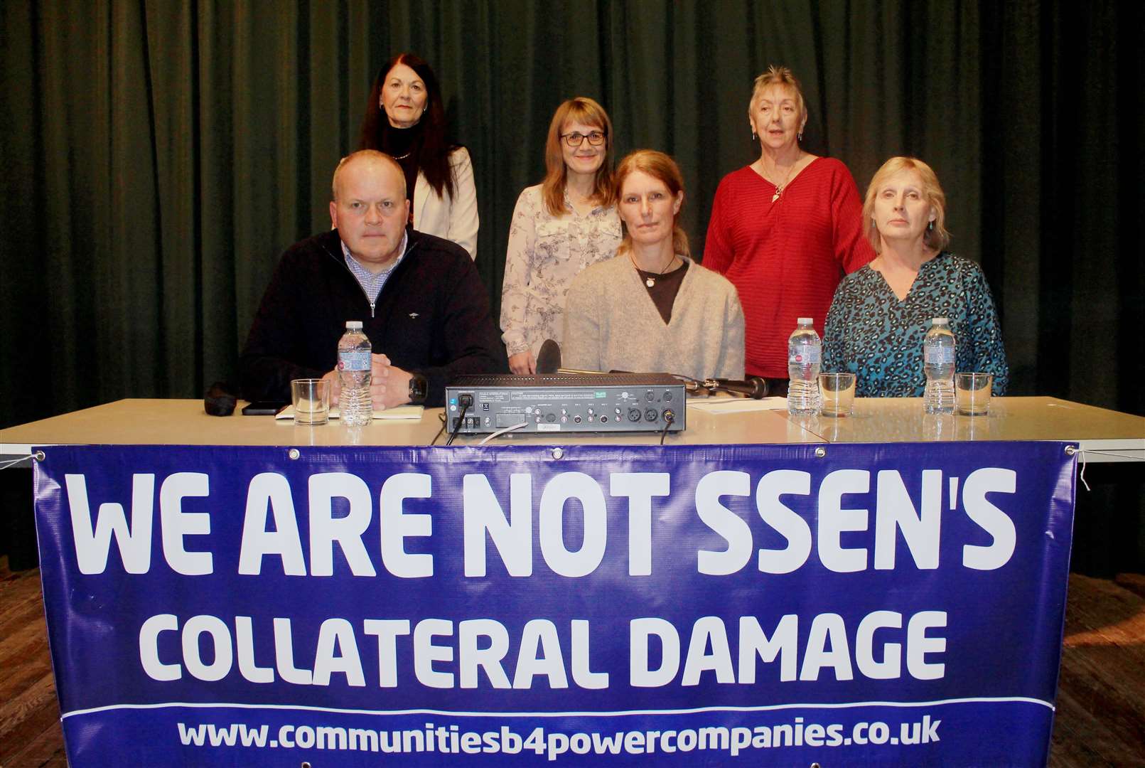 Front, from left: Angus MacInnes, chairman of Berriedale and Dunbeath Community Council, and CB4PC campaigners Denise Davis and Lyndsey Ward. Back: Lynn Parker, Davina Taylor and Winifred Sutherland of Dunbeath/Berriedale Community Say NO to Pylons at last week's public meeting.