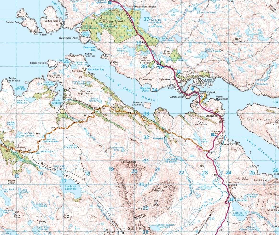 The Kylesku site sits close to the trust's existing Quinag estate in north-west Sutherland. ©Crown copyright 2023 Ordnance Survey. Media 025/23.