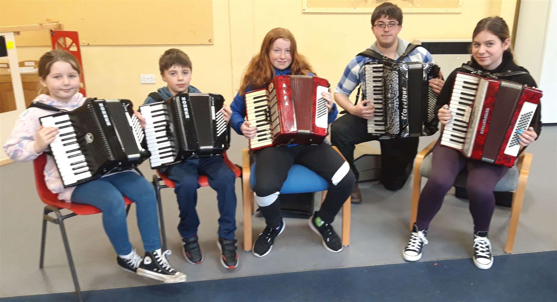 Tutor Ross Ceilli with the accordion class at a Fèis Day in March last year, the first to be held since the Covid-19 crisis.