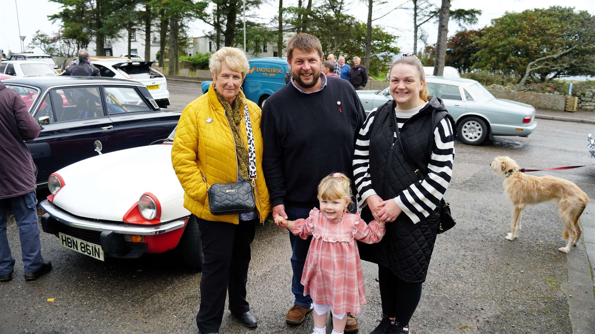 Ethel Green with her grandson James, his wife Gemma and their daughter Isla at the Melvich pit-stop. Picture: DGS