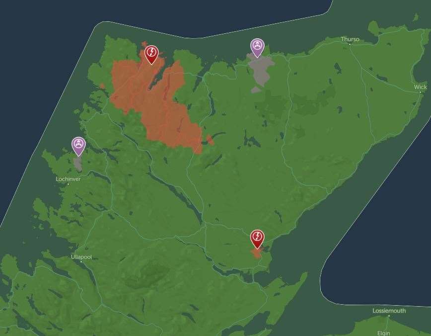 The areas affected by power cuts on Saturday morning. Picture: SSEN.