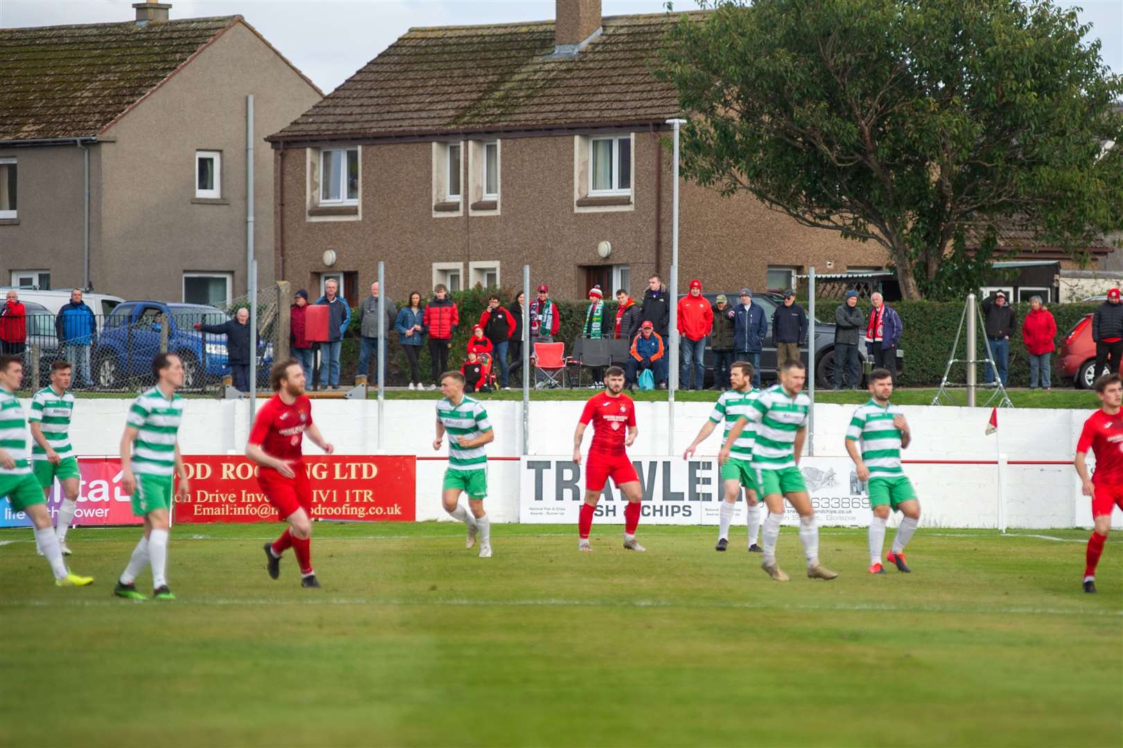 Brora fans watch on from outside the ground. ..Brora Rangers FC (2) vs Buckie Thistle FC (2) - Buckie win 4-3 on penalties - Highland League Cup Semi Final - Dudgeon Park, Brora 18/10/2020...Picture: Daniel Forsyth..