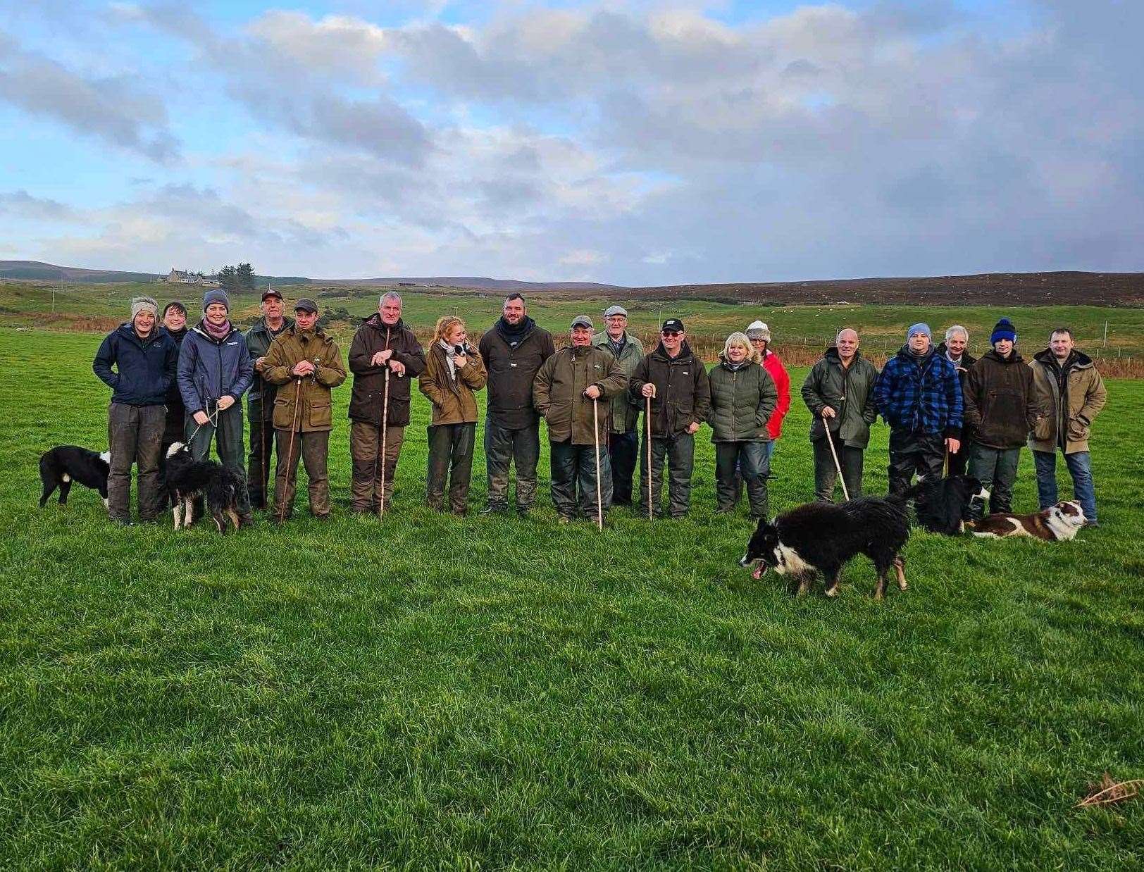 A group picture of all the competitors who took part in the novice dog trials at Kirkton Farm, Melvich.