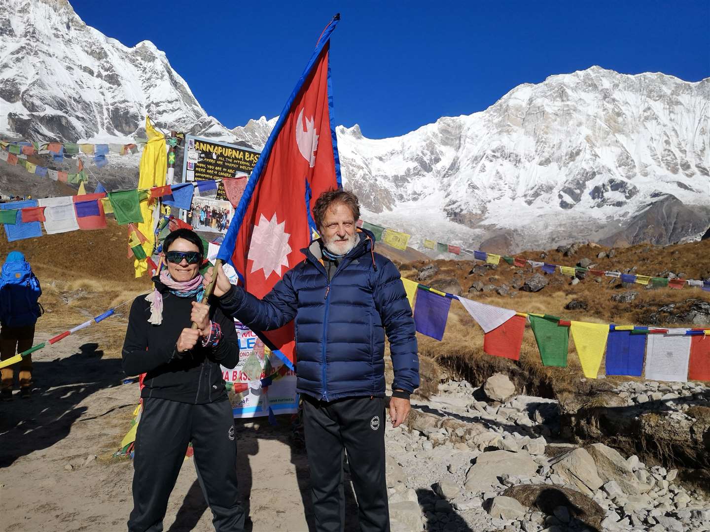 Jim and Gill Robertson, pictured here at Annapurna base camp during their Nepal trip, were upset to learn about the death of Ramdal Rani for whom they were fundraising.