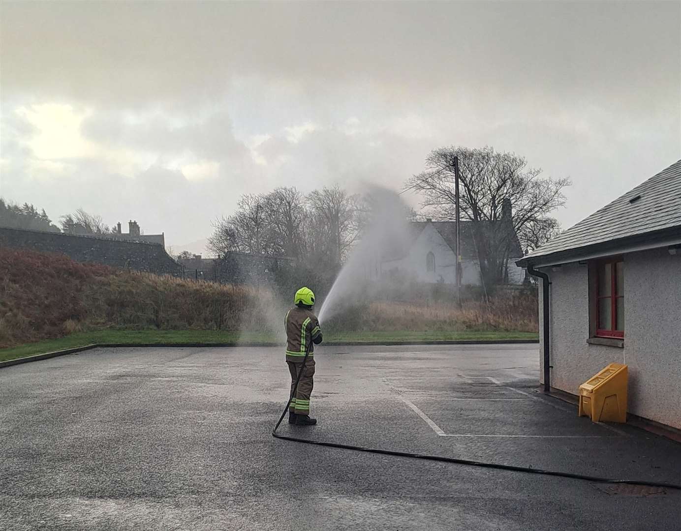 A demonstration of the unit's powerful hose in action was enjoyed by the youngsters.