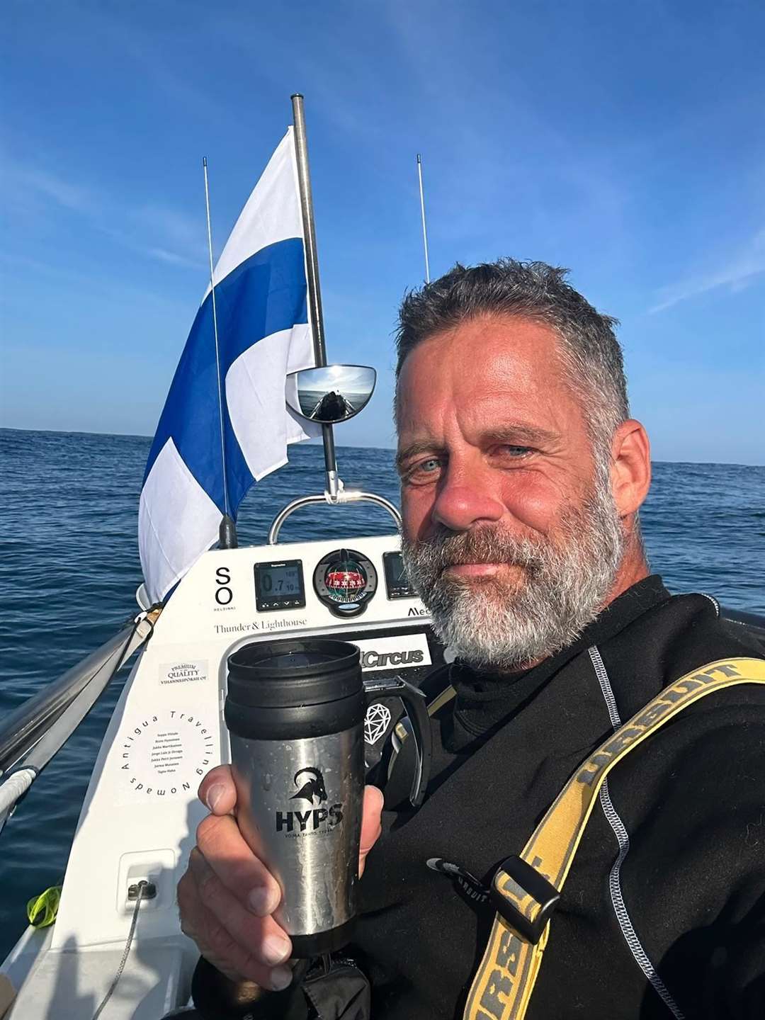 Jari Saario (51) is crossing the Caledonian Canal on his way to Finland after solo rowing for almost 80 days in the Atlantic.