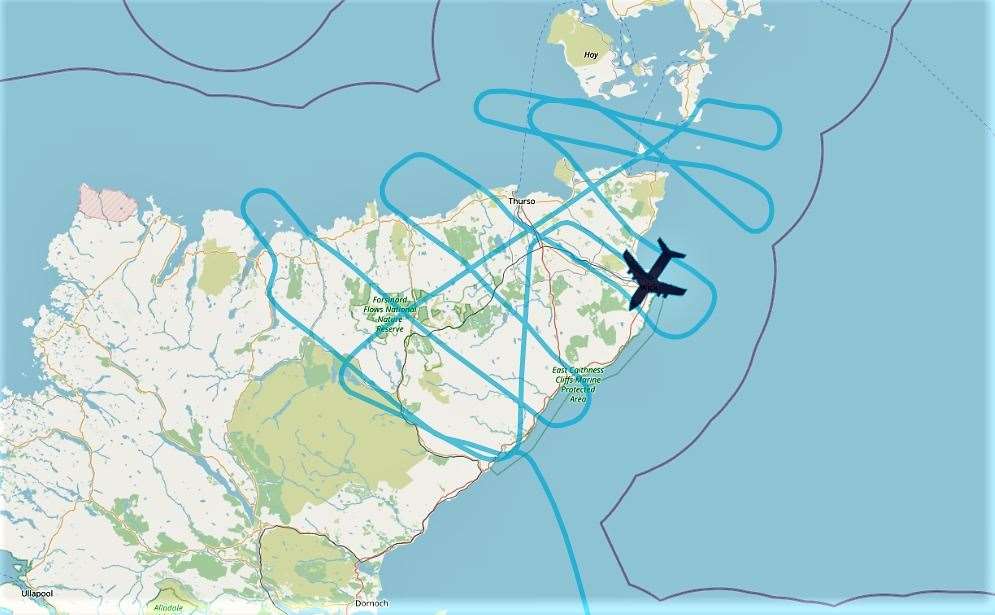 This image shows the observational path for the flight as it zigzagged across Caithness collecting data on emissions from the Flow Country. Picture: FAAM