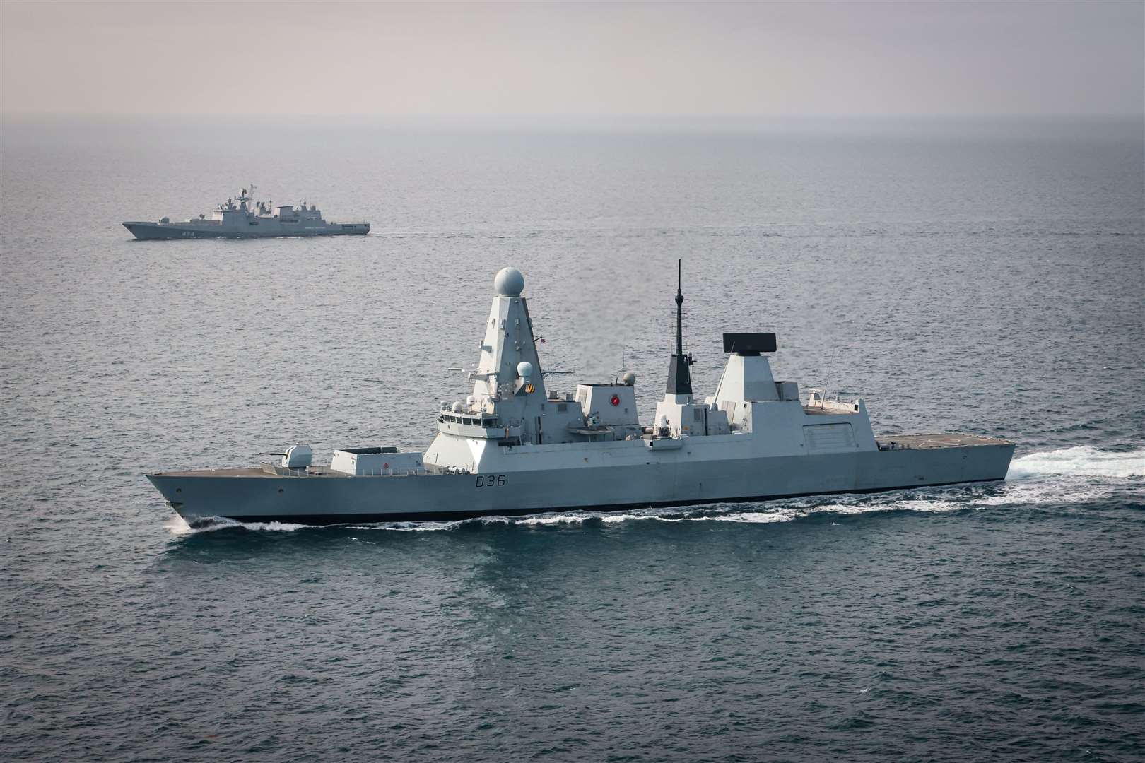 HMS Defender pictured during a previous exercise. Picture: Royal Navy