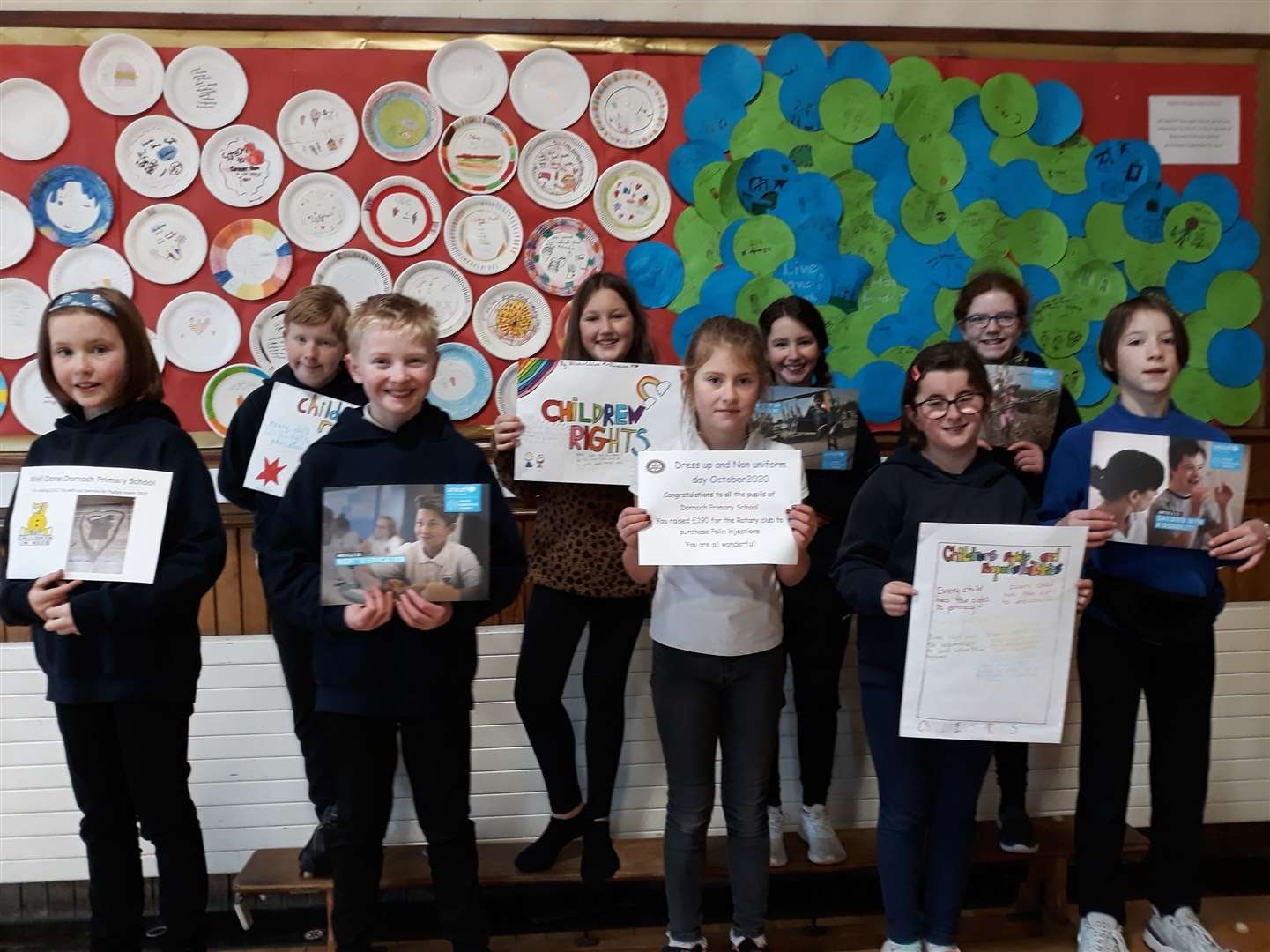 Pupils at Dornoch Primary display some of their work towards the Silver Rights Respecting School Award.