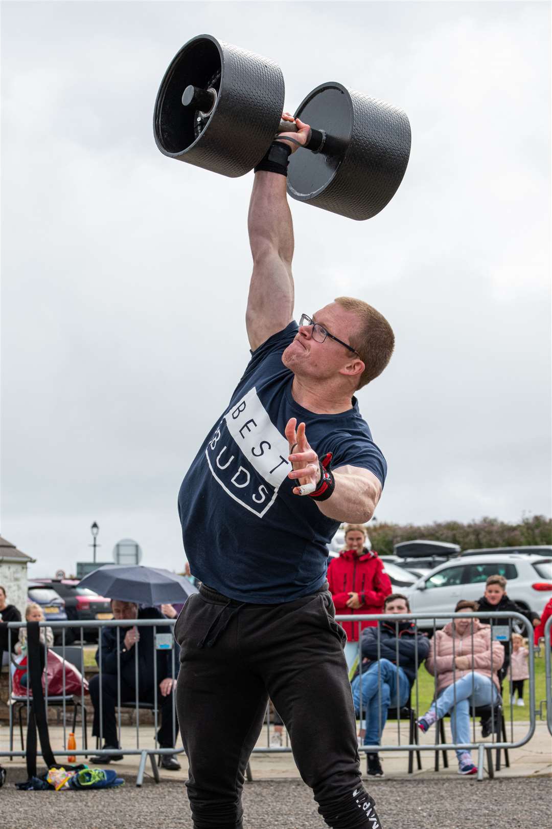 Kris Hamilton lifting a dumbbell during one of the seven challenges in the 2021 John O'Groats Strongest Man. Picture: SDM Photography