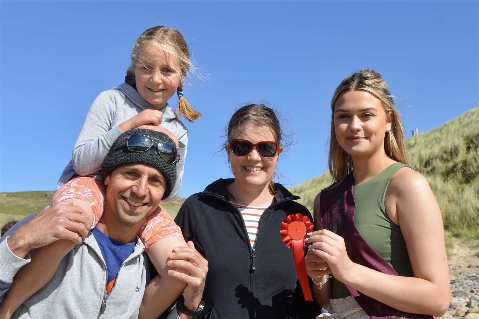 The Caley family from Bedford who came first in the family section at the sandcastle competition at Farr Beach. Picture: Jim A Johnston