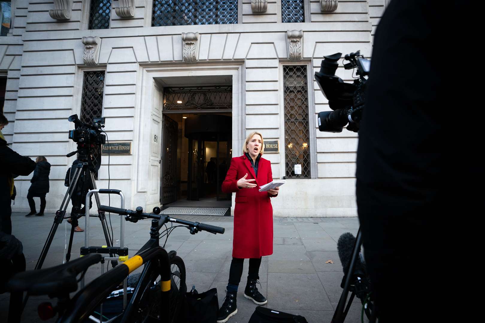 Media outside the Post Office public inquiry at Aldwych House on Thursday (James Manning/PA)