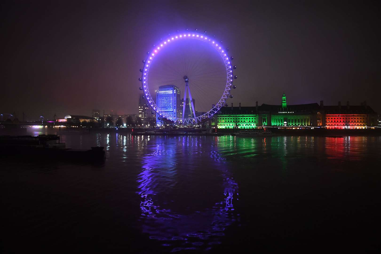 The London Eye was lit up in purple in remembrance of victims of the Holocaust (Victoria Jones/PA)