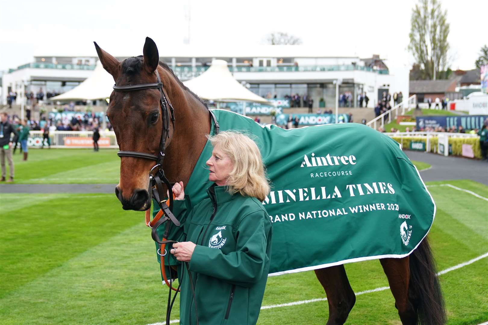 Horse Minella Times during the parade of champions on day three of the 2024 Randox Grand National Festival at Aintree Racecourse, Liverpool (David Davies for the Jockey Club/PA)
