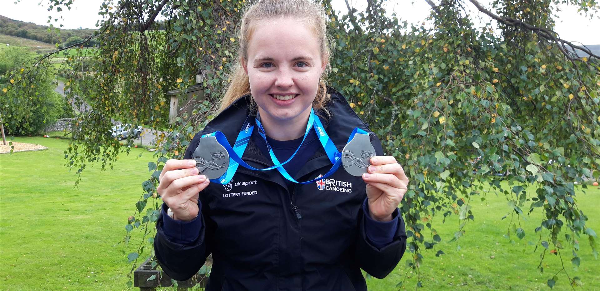 Hope Gordon with the silver medals she won in the KL3 200m Kayak and Va'a races in the 2021 World Canoe Championships.